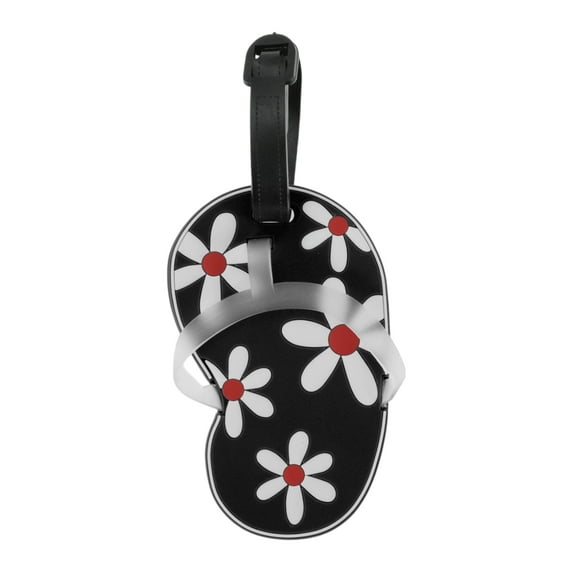 Unique Bargains 1 Pc Flower Slippers Pattern Luggage Tag for Travelling Black