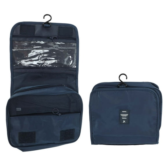 Unique Bargains 1 Pc Foldable Hanging Twill Makeup Bag Navy Blue Oxford Cloth