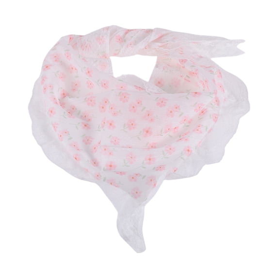 Unique Bargains 1 Pc French Lace Triangle Bandana Little Flower Turban Crochet Hair Scarf for Women Beige Pink