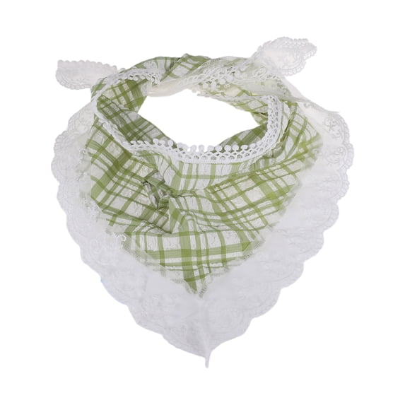 Unique Bargains 1 Pc French Lace Triangle Bandana Plaid Turban Crochet Hair Scarf for Women Green