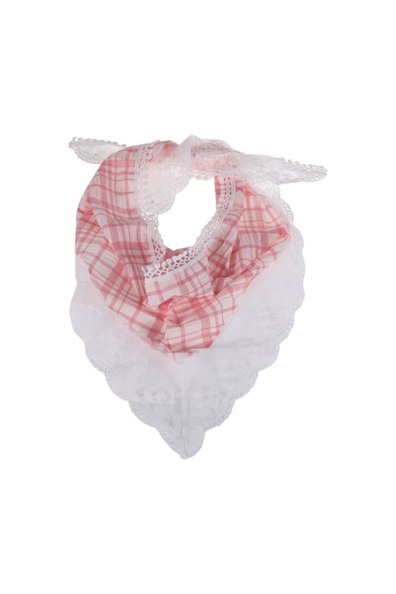 1 Pc French Lace Triangle Bandana Plaid Turban Crochet Hair Scarf for Women Pink White