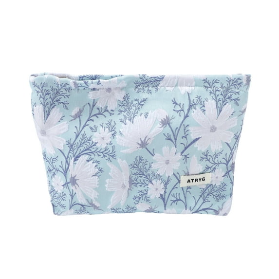Unique Bargains 1 Pc Gesang Flower Drawstring Makeup Bag for Vacation Business Travel Polyester blue