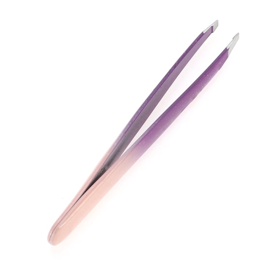 Unique Bargains 1 Pc Glue Gradient Flat Edge Eyebrow Tweezer for Bathroom Travel Hotel Pink Purple Stainless Steel