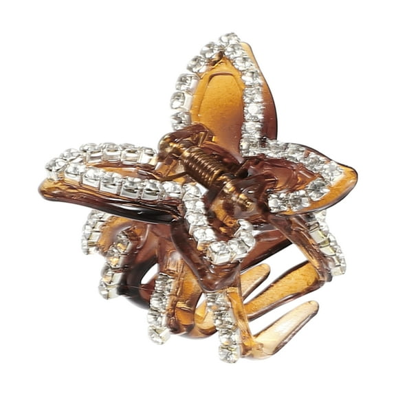 Unique Bargains 1 Pc Grace Classic Bow Rhinestones Hair Clips for Women 1.42"x1.18"x1.02" Brown