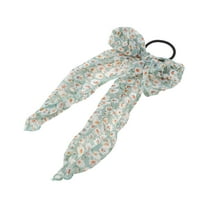 Unique Bargains 1 Pc Grace Floral Bow Scrunchies Hair Ties Green