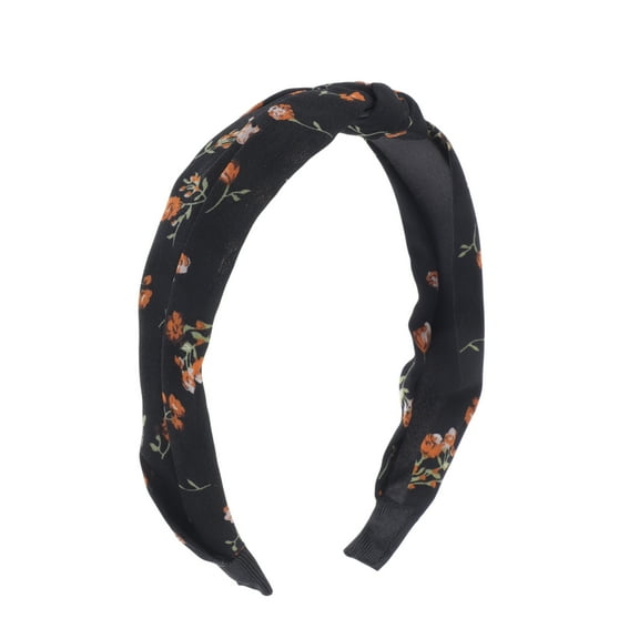 Unique Bargains 1 Pc Grace Floral Pattern Wide Cross Knot Headbands for Women Black