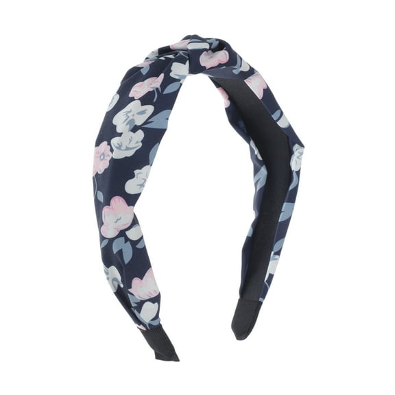 Unique Bargains 1 Pc Grace Ink Flower Pattern Wide Cross Knot Headbands for Women Navy Blue