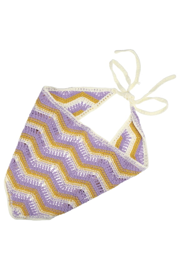 1 Pc Grace Knitted Hollow Triangle Headwrap for Women 24.41"x9.45" Yellow Purple