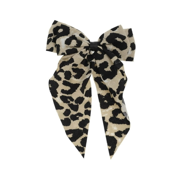 Unique Bargains 1 Pc Grace Leopard Print Bow Barrettes Ribbon Hair Clips Black Beige