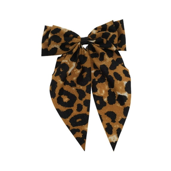 Unique Bargains 1 Pc Grace Leopard Print Bow Barrettes Ribbon Hair Clips Yellow Black