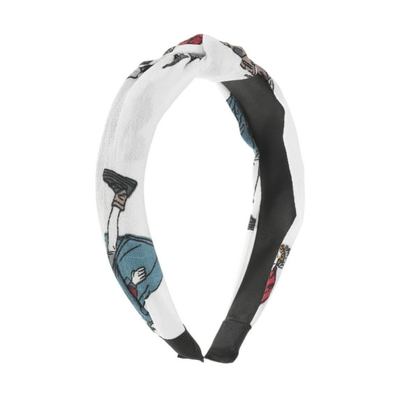 Unique Bargains 1 Pc Grace Little Man Pattern Wide Cross Knot Headbands for Women White