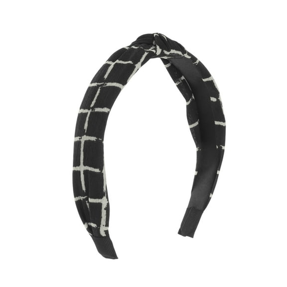Unique Bargains 1 Pc Grace Plaid Pattern Wide Cross Knot Headbands for Women Black