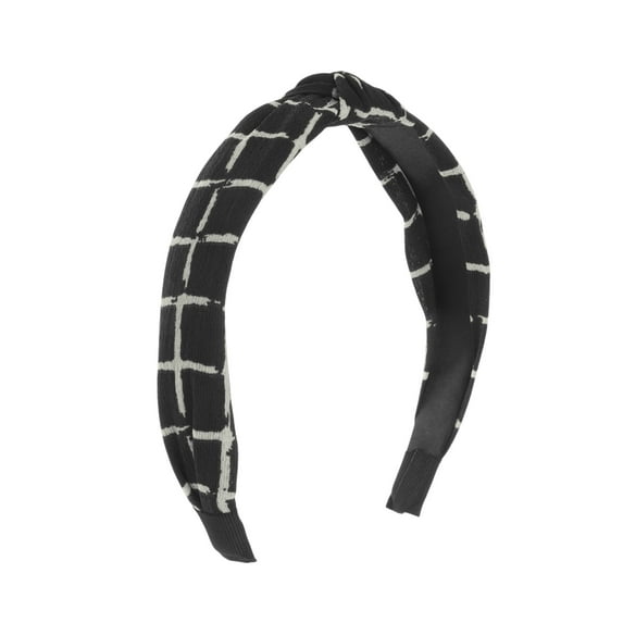 Unique Bargains 1 Pc Grace Plaid Pattern Wide Cross Knot Headbands for Women Black