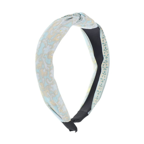 Unique Bargains 1 Pc Grace Porcelain Pattern Wide Cross Knot Headbands for Women Blue