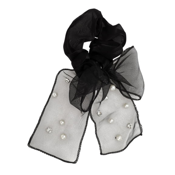 Unique Bargains 1 Pc Grace Rhinestones Bow Ribbon Hair Elastic Band Black