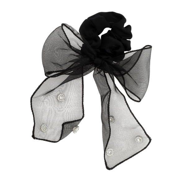 Unique Bargains 1 Pc Grace Rhinestones Bow Ribbon Hair Elastic Band Clear Black