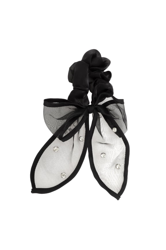 1 Pc Grace Rhinestones Bow Scrunchie Hair Elastic Band Black