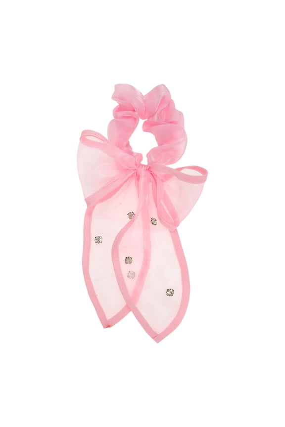1 Pc Grace Rhinestones Bow Scrunchie Hair Elastic Band Pink