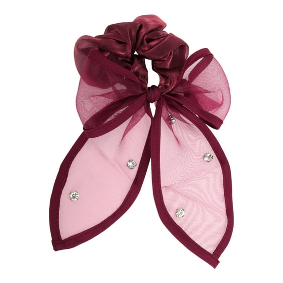 Unique Bargains 1 Pc Grace Rhinestones Bow Scrunchie Hair Elastic Band Wine Red