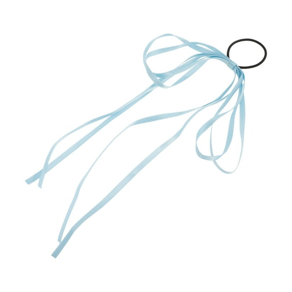 Unique Bargains 1 Pc Grace Solid Bow Long Ribbon Hair Elastic Band Blue