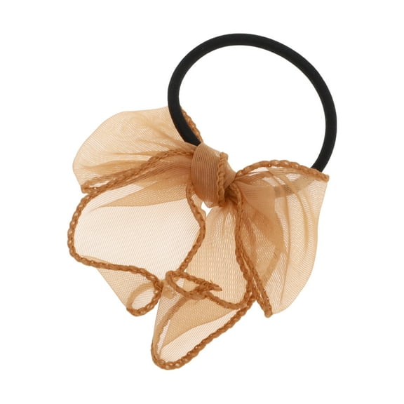 Unique Bargains 1 Pc Grace Solid Bow Ribbon Hair Elastic Band Caramel