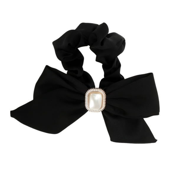 Unique Bargains 1 Pc Grace Square Pearl Bow Scrunchie Hair Elastic Band Black