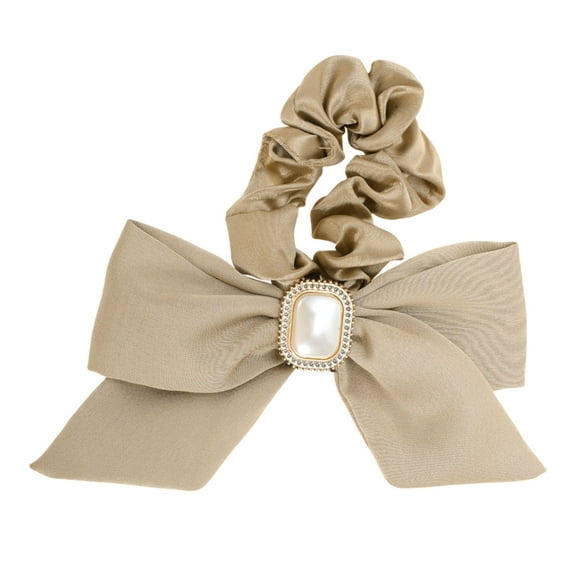 Unique Bargains 1 Pc Grace Square Pearl Bow Scrunchie Hair Elastic Band Gray