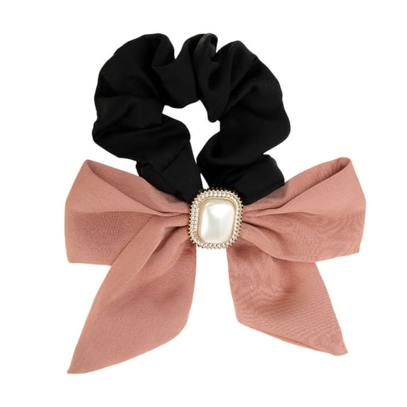 Unique Bargains 1 Pc Grace Square Pearl Bow Scrunchie Hair Elastic Band Pink