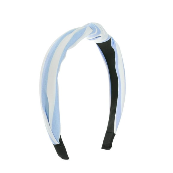 Unique Bargains 1 Pc Grace Stripe Pattern Wide Cross Knot Headbands for Women White Blue