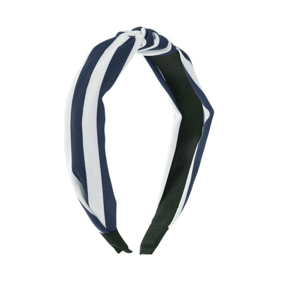 Unique Bargains 1 Pc Grace Stripe Pattern Wide Cross Knot Headbands for Women White Navy Blue