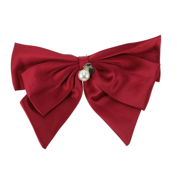 Unique Bargains 1 Pc Hair Barrettes Fashion Bow Pearl Hair Clip Red