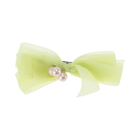 Unique Bargains 1 Pc Hair Barrettes Fashion Bow with Pearls Hair Clip Green