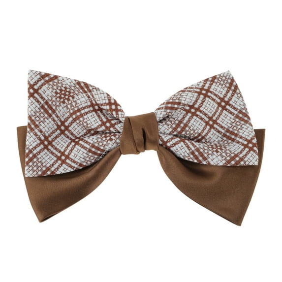 Unique Bargains 1 Pc Hair Barrettes Fashion Plaid Bow Hair Clip Coffee Color White