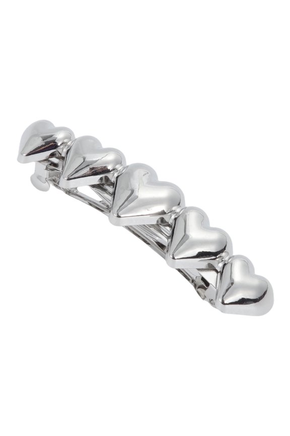 1 Pc Hair Barrettes Glossy Heart Hair Clips Silver Tone White