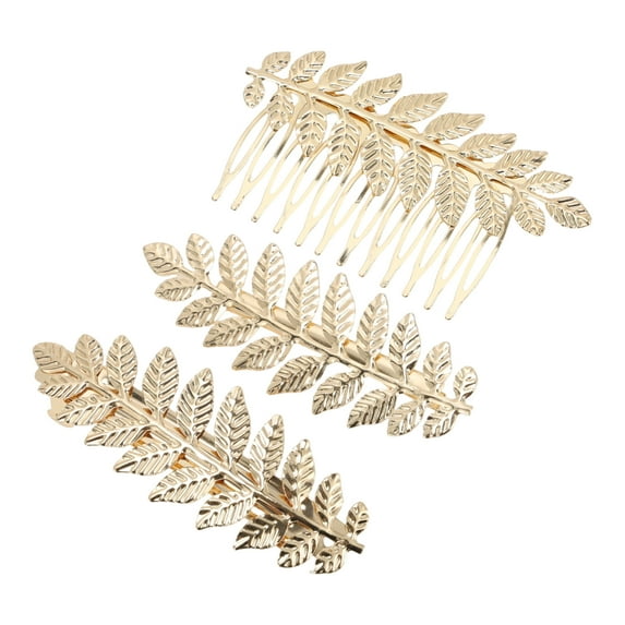 Unique Bargains 1 Pc Hair Barrettes Grace Leaf Pattern Set Barrette Clip Gold Tone