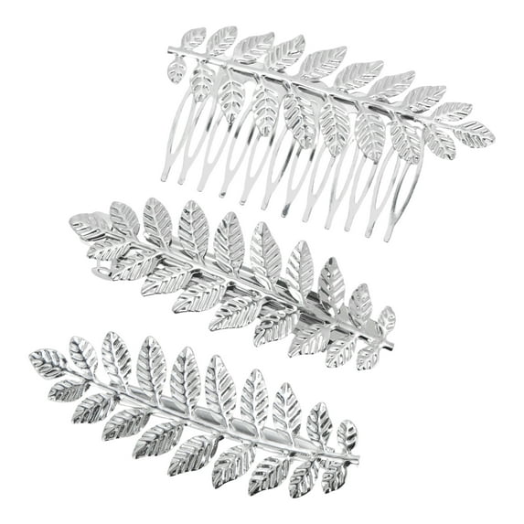 Unique Bargains 1 Pc Hair Barrettes Grace Leaf Pattern Set Barrette Clip Silver Tone
