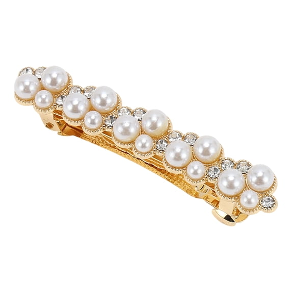 Unique Bargains 1 Pc Hair Barrettes Grace Pearl Crystal Barrette Clip White Gold Tone