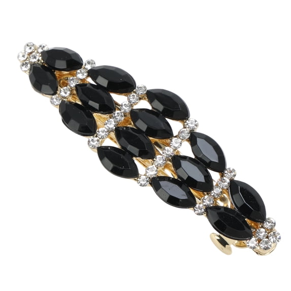 Unique Bargains 1 Pc Hair Barrettes Rhinestones Hair Clips Black Gold Tone