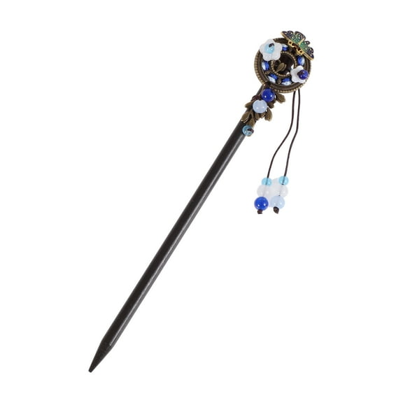 Unique Bargains 1 Pc Hair Chopstick Classic Flower Hair Hairpin Black Blue