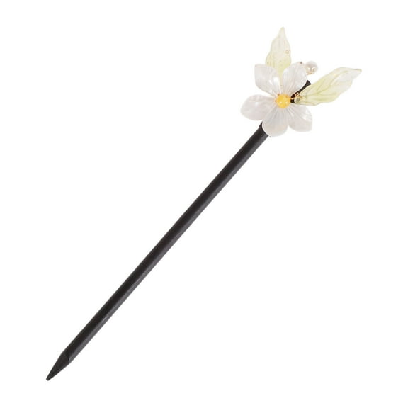 Unique Bargains 1 Pc Hair Chopstick Classic Retro Style Leaves Hair Hairpin Black White