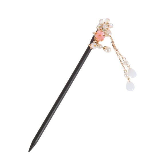 Unique Bargains 1 Pc Hair Chopstick Classic Six-petal Flower Hair Hairpin Black Pink White