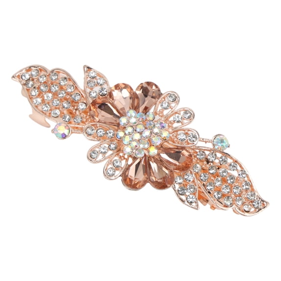 Unique Bargains 1 Pc Hair Clip Crystal Rhinestone Flower Champagne