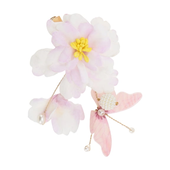 Unique Bargains 1 Pc Hair Clip Flowers Pattern Decorative Hairpin 3.35"x2.36" Pinkish White