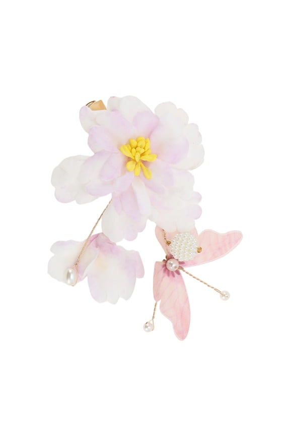 1 Pc Hair Clip Flowers Pattern Decorative Hairpin 3.35"x2.36" Pinkish White