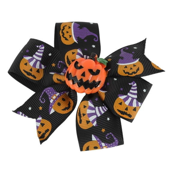 Unique Bargains 1 Pc Hair Clip Halloween Bow Pumpkin Hair Clips for Women Orange Purple