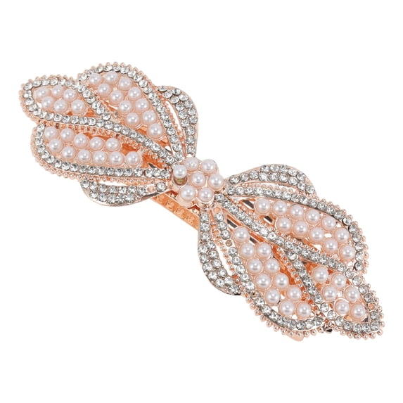 Unique Bargains 1 Pc Hair Clip Pearl with Rhinestones Rose Gold Tone