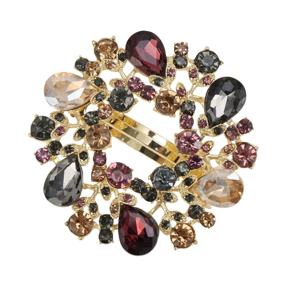 Unique Bargains 1 Pc Hair Clip Round Rhinestone Wine Red Gray Champagne