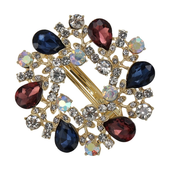 Unique Bargains 1 Pc Hair Clip Round Rhinestone Wine Red & blue