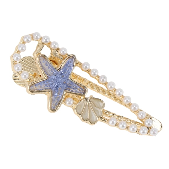 Unique Bargains 1 Pc Hair Clip Starfish Hair Clips Gold Tone Blue