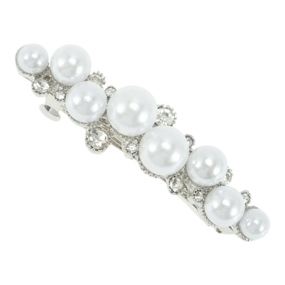 Unique Bargains 1 Pc Hair Clips Cute Pearl Spring Clip Hairdo Clip Silver Tone White
